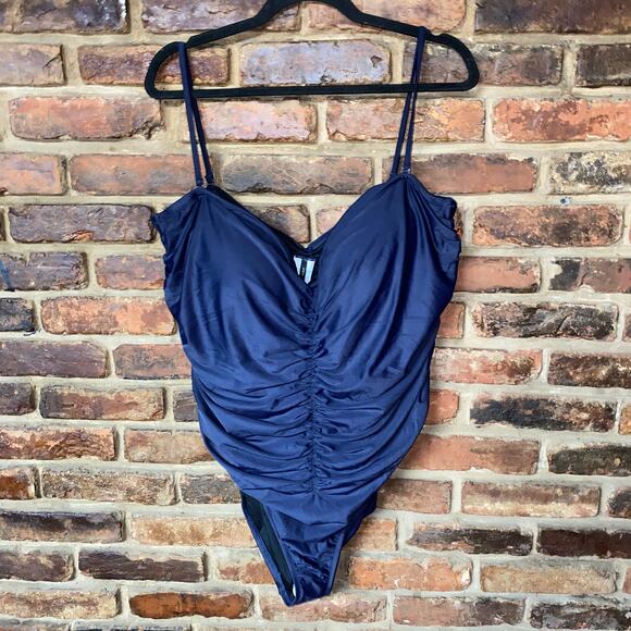 New J. Crew Navy Blue Ruched Sweetheart One-Piece Swim Bathing Suit Women's 24 - Picture 2 of 8